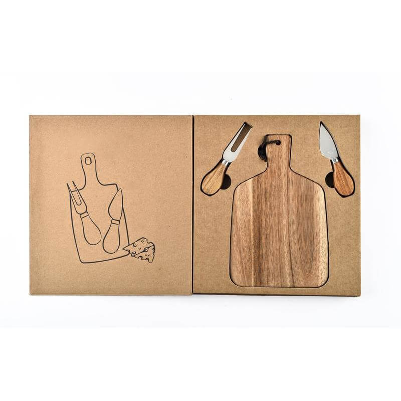 CUCINA - eco-neutral Acacia Wooden Cheese Cutting Board with 2 Knives