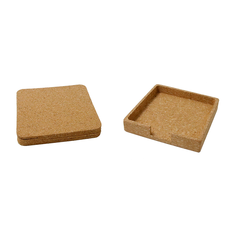 TEREVI - eco-neutral set of 4 Cork Coasters with Cork Stand