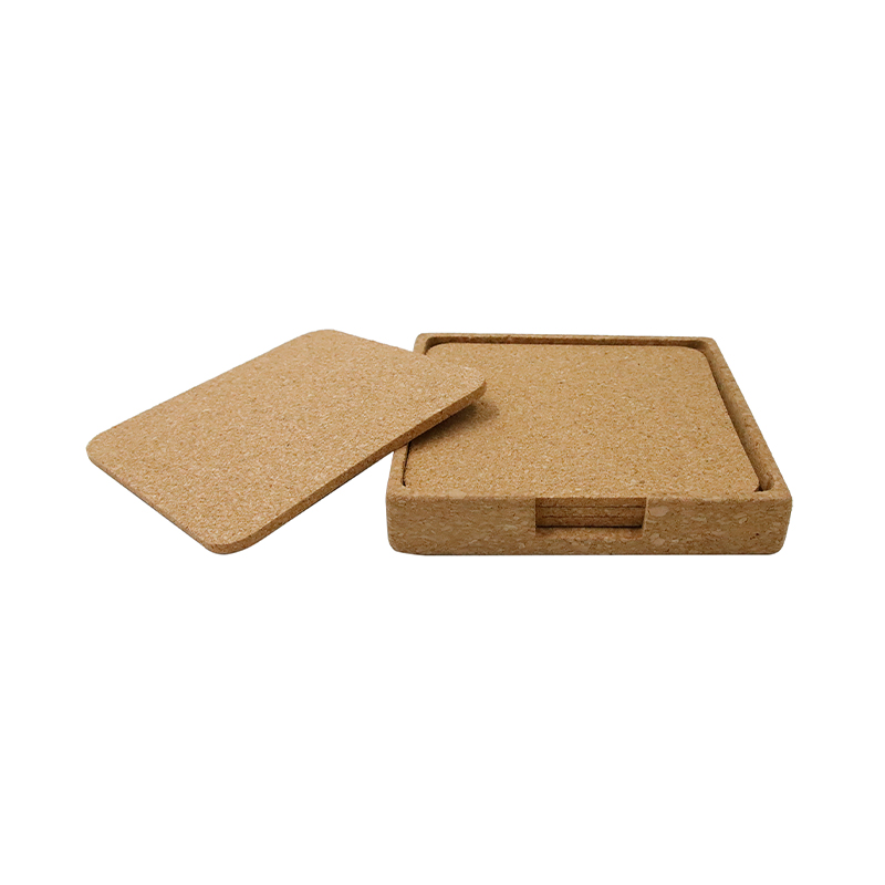 TEREVI - eco-neutral set of 4 Cork Coasters with Cork Stand