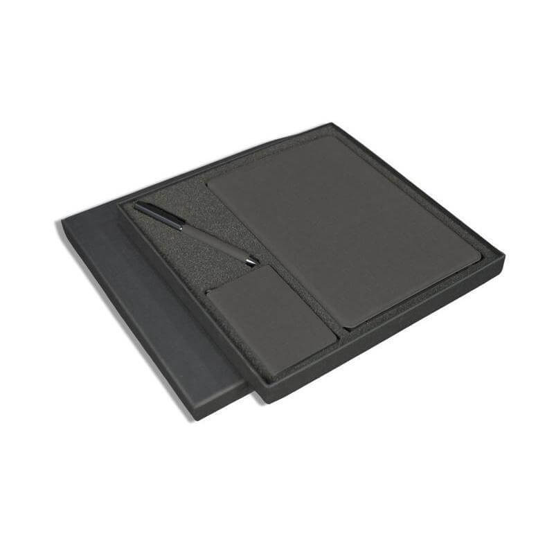 TESSIN - SANTHOME - Set of Notebook, Pen and Card Holder - Black