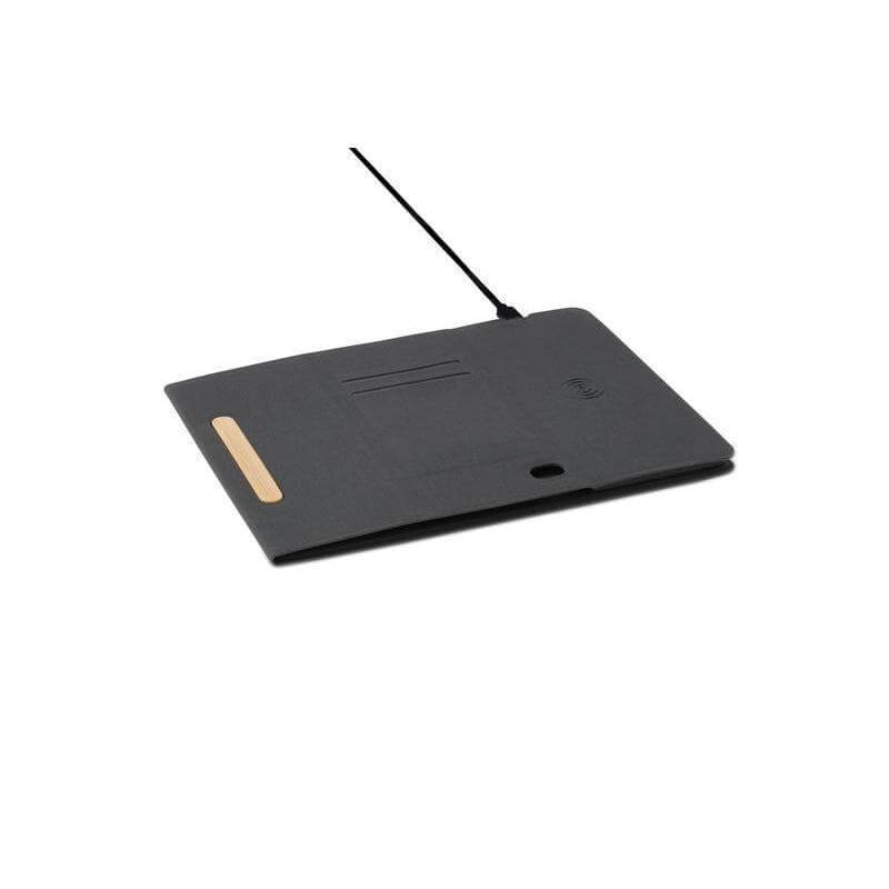 BLACE - @memorii Recycled PU Mouse Pad with Wireless Charger & Mobile Stand - Black