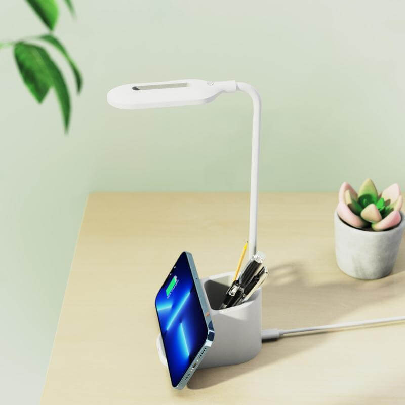 ALMERE - Giftology 3 in 1 Desk Lamp with 15W  Wireless Charger & Pen Holder  - White