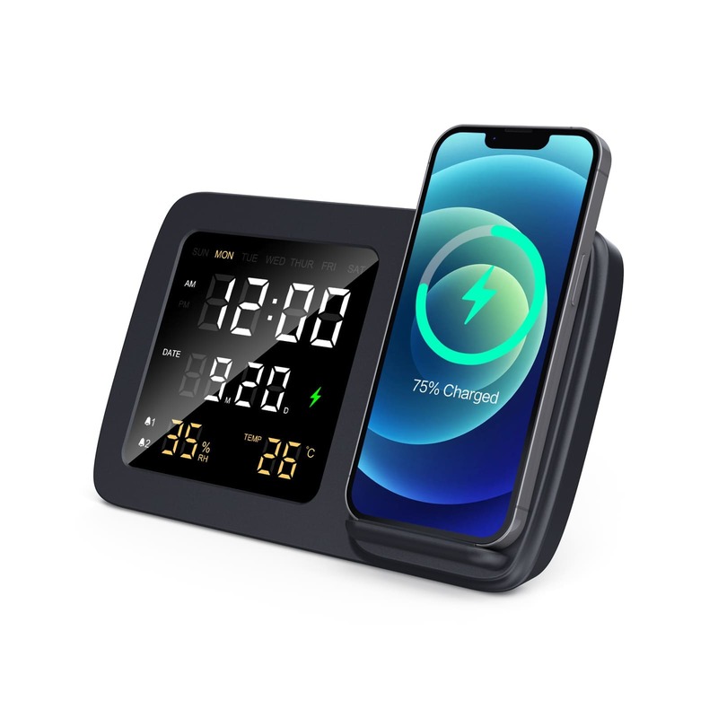 RISE - Giftology Digital Alarm Clock Wireless Charger - Black