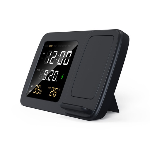 RISE - Giftology Digital Alarm Clock Wireless Charger - Black