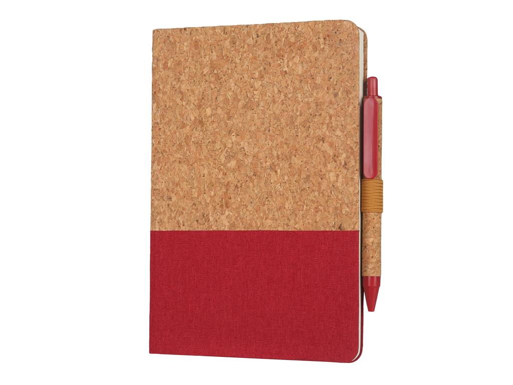 BORSA – eco-neutral A5 Cork Fabric Hard Cover Notebook and Pen Set – Red