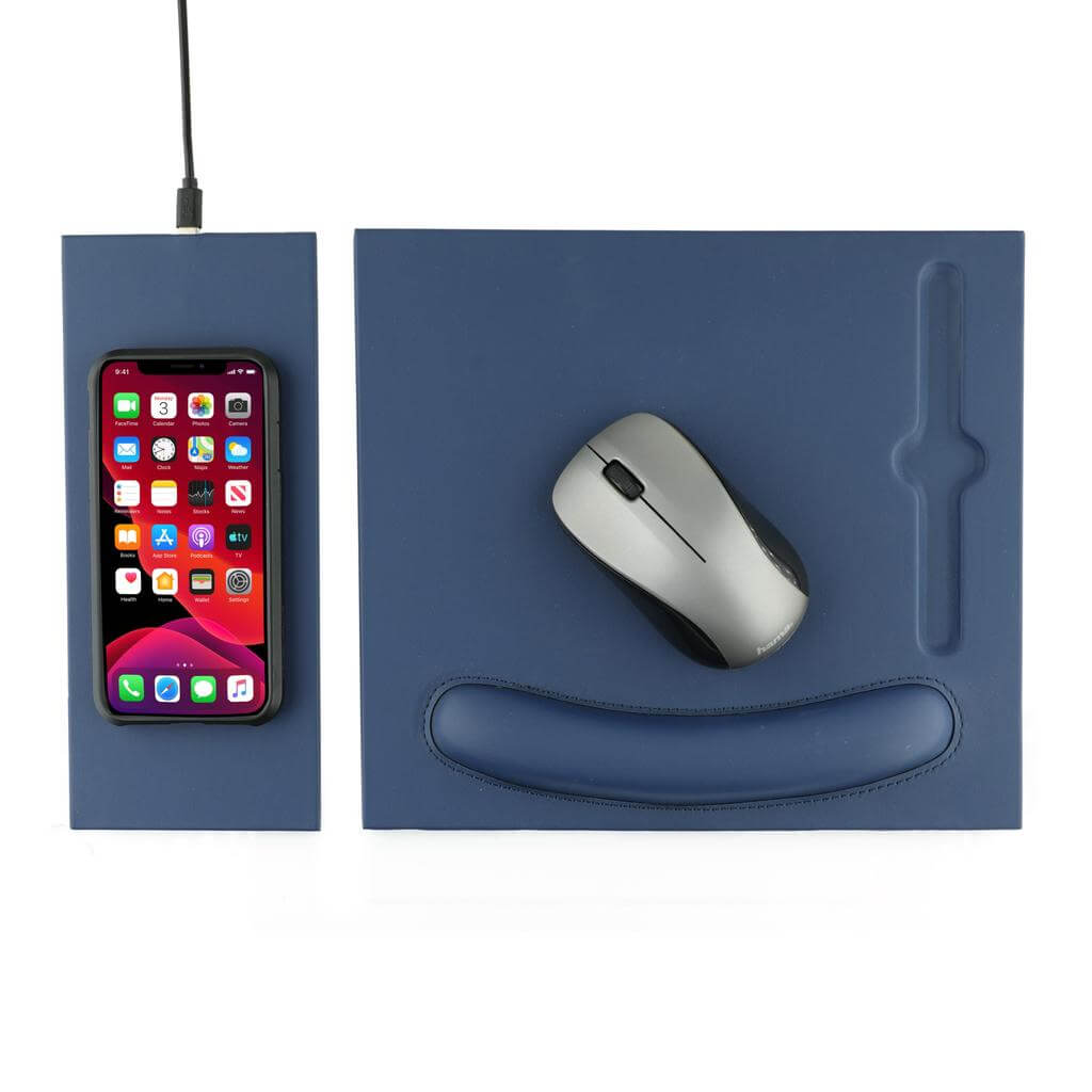 DOBERAN - @memorii 10W Wireless Charger PU Mouse Pad - Navy Blue