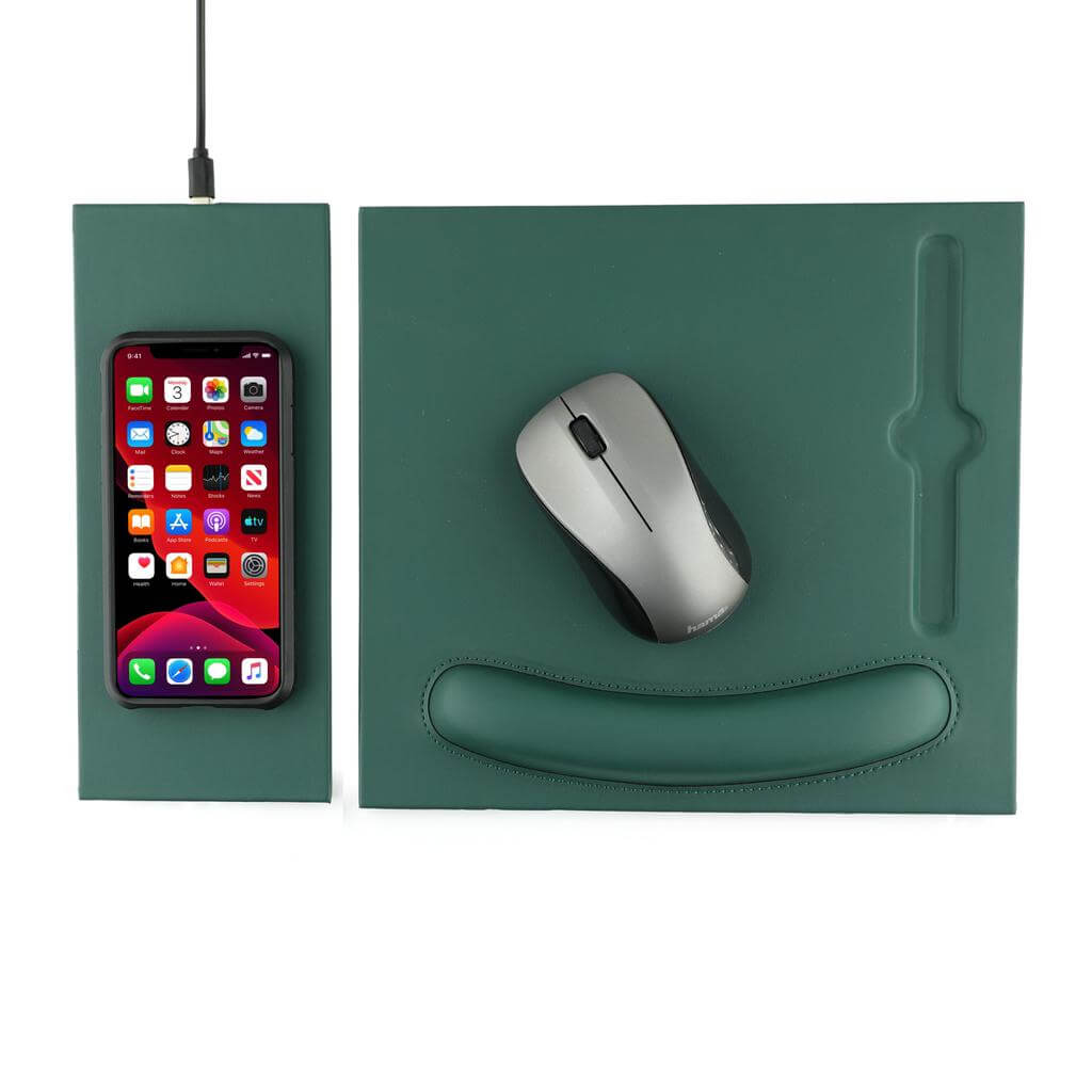 DOBERAN – @memorii 10W Wireless Charger PU Mouse Pad – Dark Green