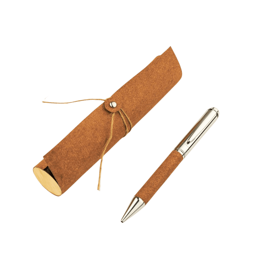 KORU – eco-neutral Metal Pen with Recycled Leather Barrel – Brown