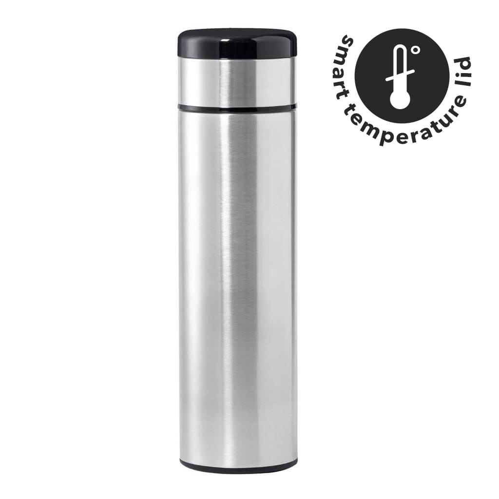 KOVEL – Giftology Double Walled Insulated Flask with Temperature Lid – Silver