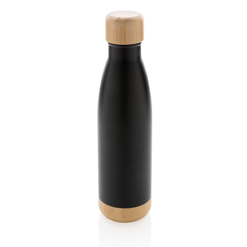 ODESSA – Giftology Double Wall Stainless Bottle with Bamboo Lid and Base – Black