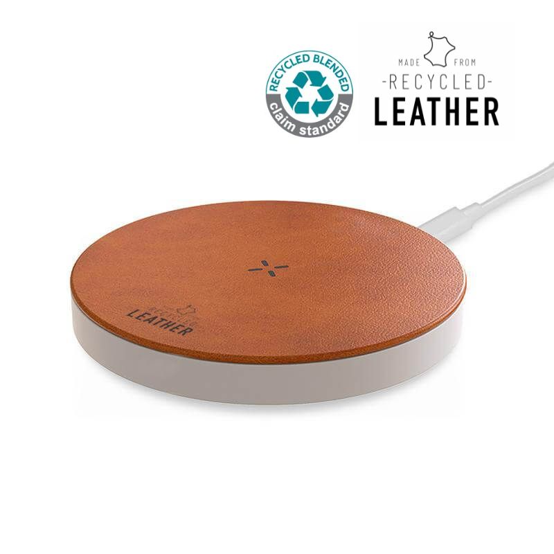 ANZIO – Recycled Leather 15W Wireless Charger – White/Tan