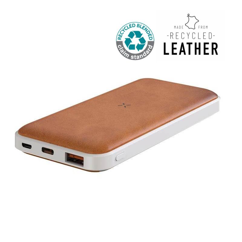 ALBECK – Recycled Leather 10000mAh PD Powerbank – White/Tan