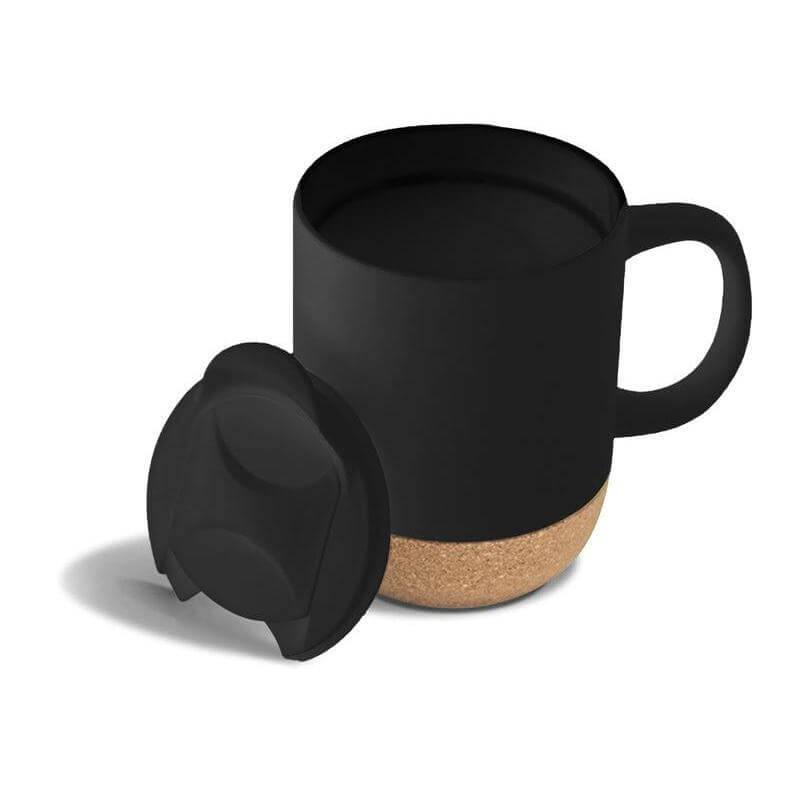 LUCCA – Giftology Ceramic Mug with Cork and Lid – Black