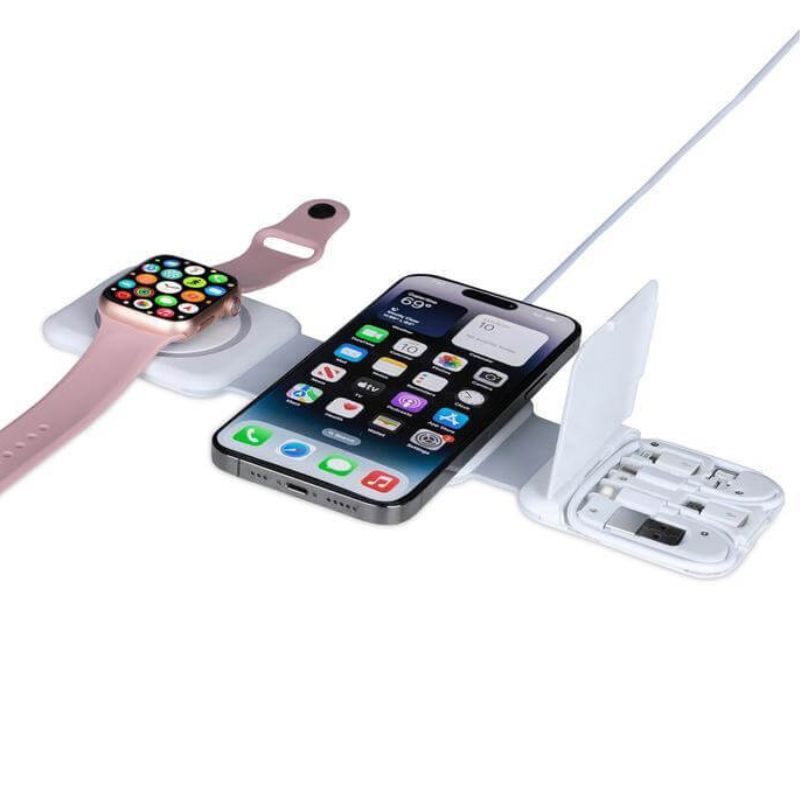 BOLERO - @memorii 2 in 1 Wireless Charger with Multi Cable Set - White