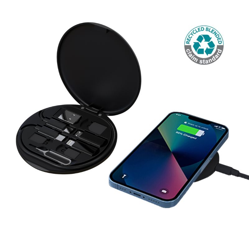 OSLO – @memorii Recycled 15W Wireless Charger Multi – Cable Set – Black