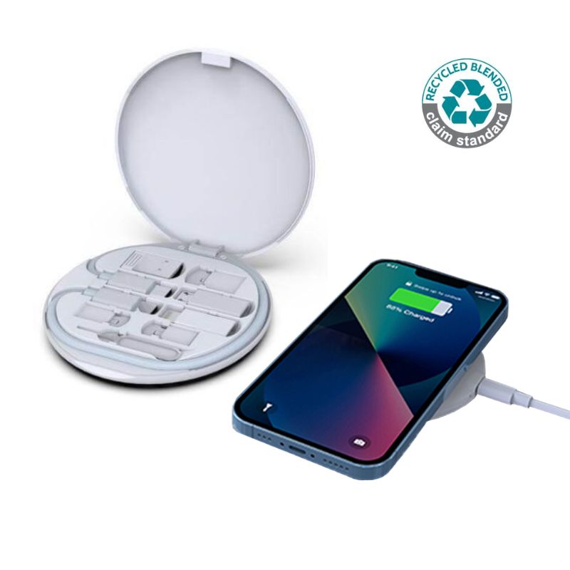 OSLO – @memorii Recycled 15W Wireless Charger Multi – Cable Set – White