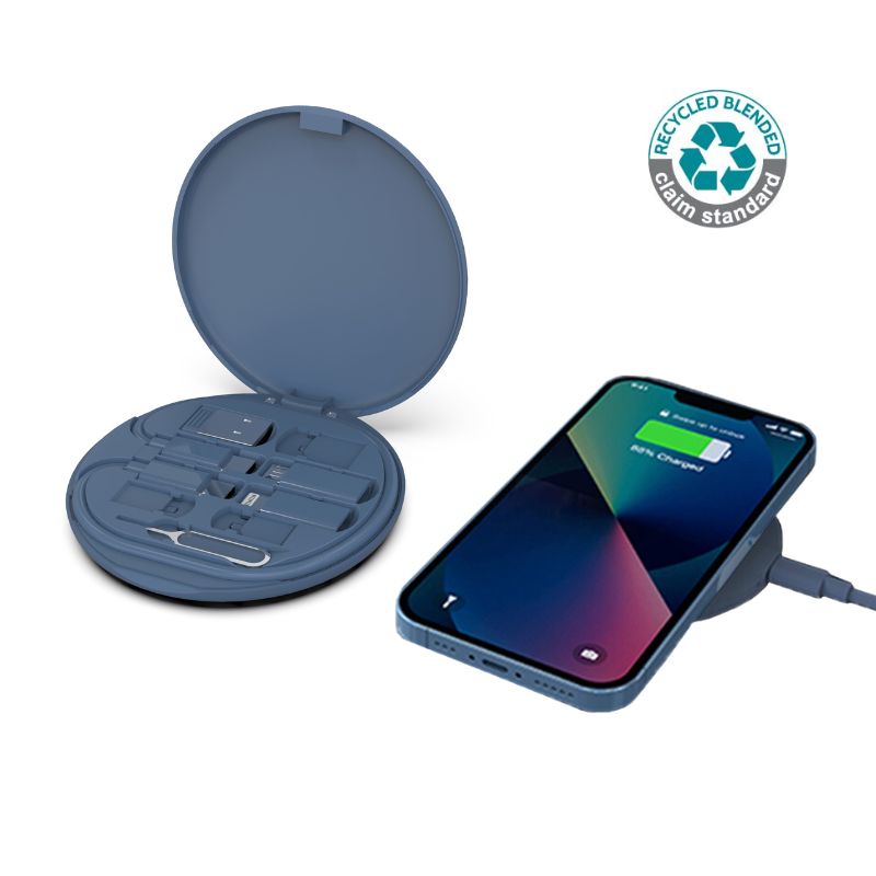 OSLO – @memorii Recycled 15W Wireless Charger Multi – Cable Set – Blue