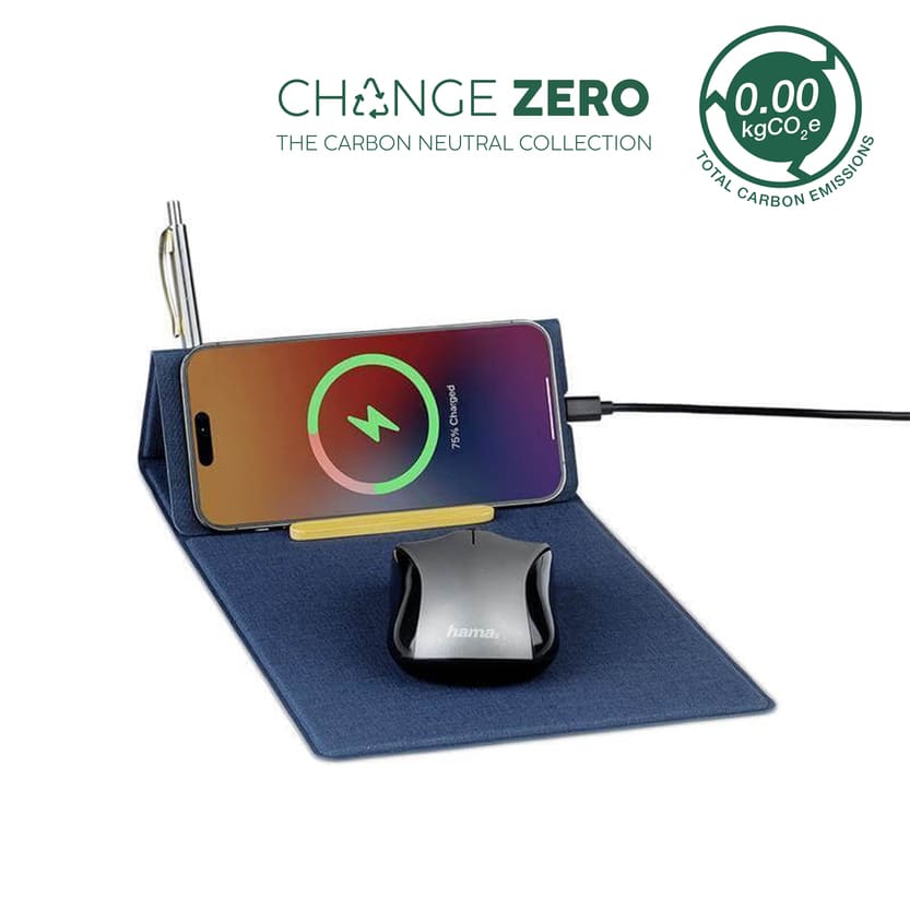 BLACE - CHANGE ZERO Recycled PU 15W Wireless Mousepad & Desk Organizer - Navy Blue