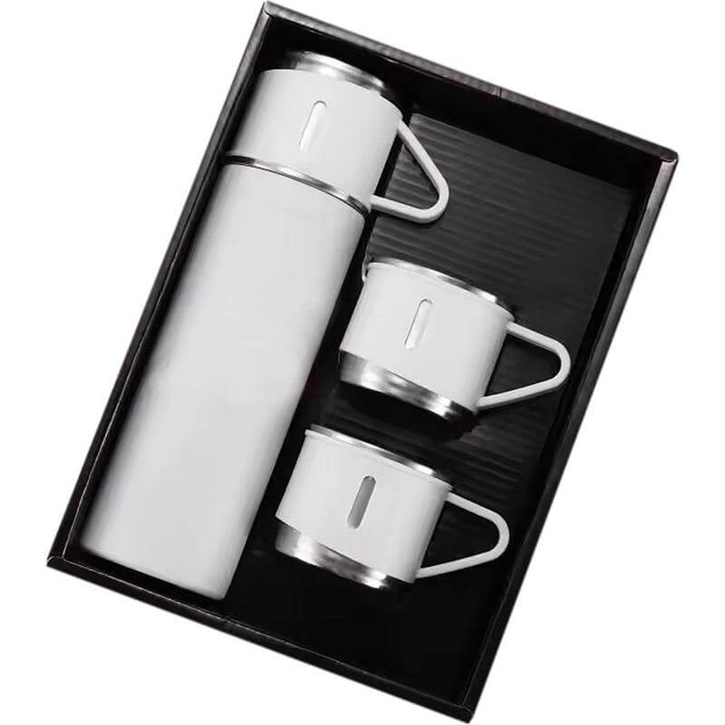 SAFFLE – Giftology Family Set of Vacuum Flask & Two Cups – White