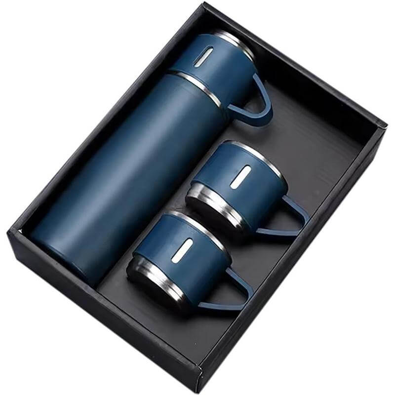 SAFFLE – Giftology Family Set of Vacuum Flask & Two Cups – Navy Blue