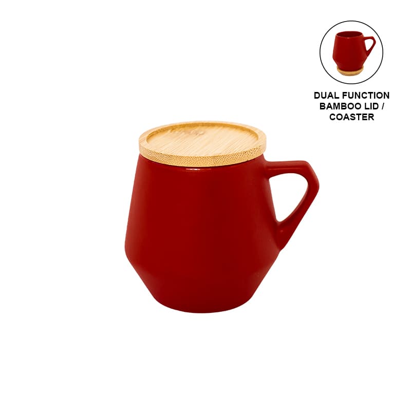 SEVILLA - eco-neutral Ceramic Mug with Bamboo Lid - Red