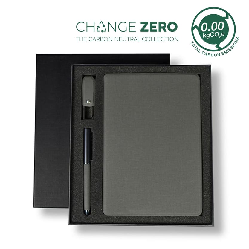 CHANGE ZERO Sustainable Gift Set with Refillable Notebook, Pen & USB Keychain - Black