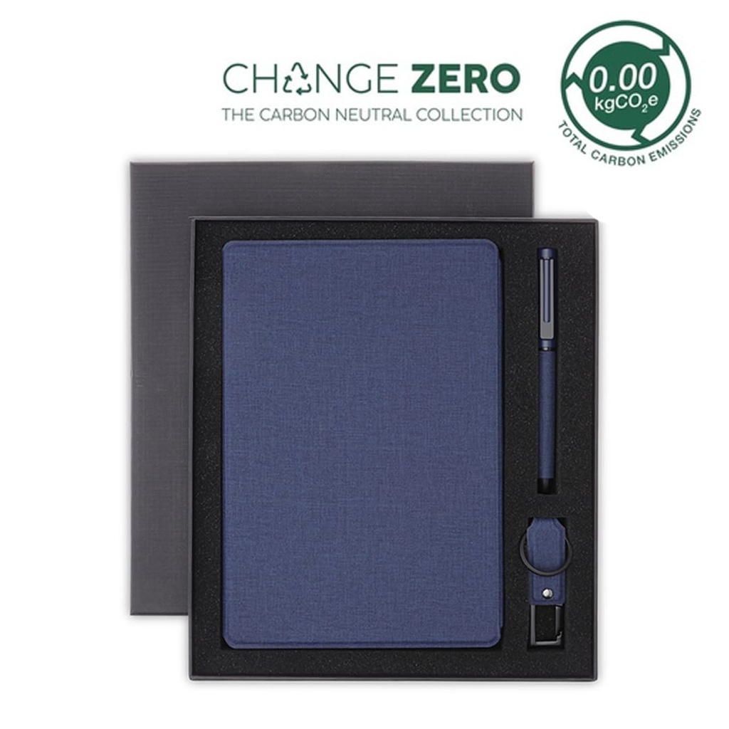 CHANGE ZERO Sustainable Gift Set with Refillable Notebook, Pen & USB Keychain – Navy