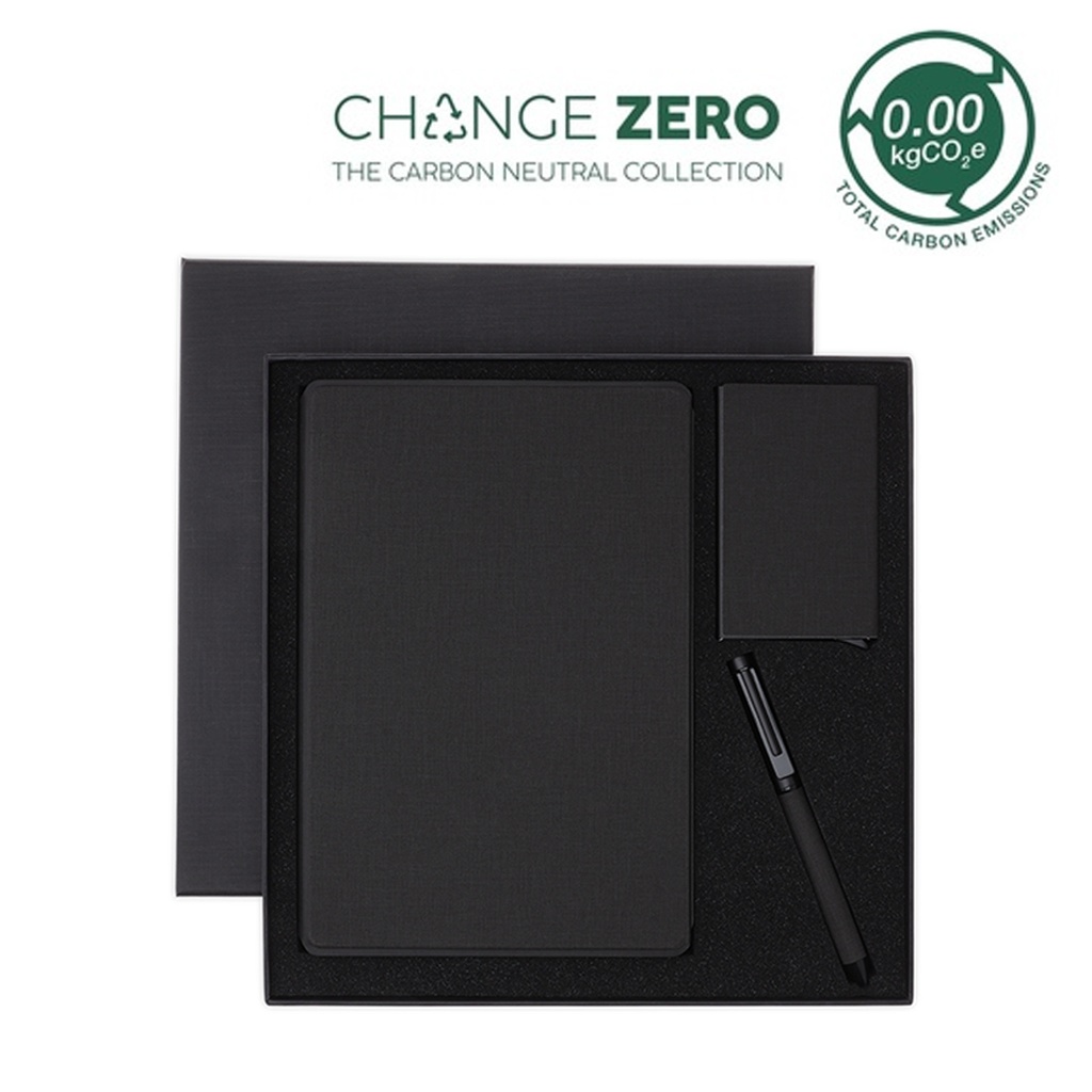 TESSIN - CHANGE ZERO Sustainable Gift Set with Refillable Notebook, Pen & Cardholder - Black