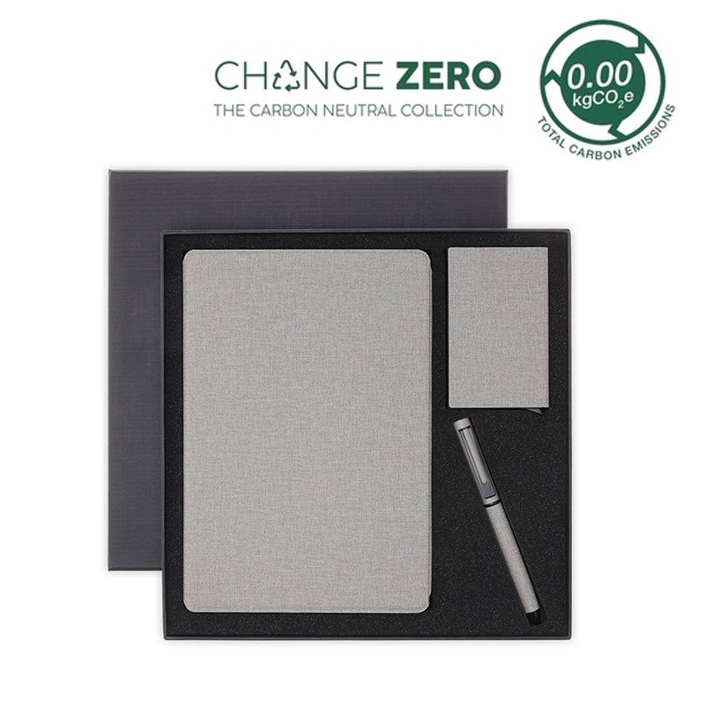 CHANGE ZERO Sustainable Gift Set with Refillable Notebook, Pen & Cardholder – Grey