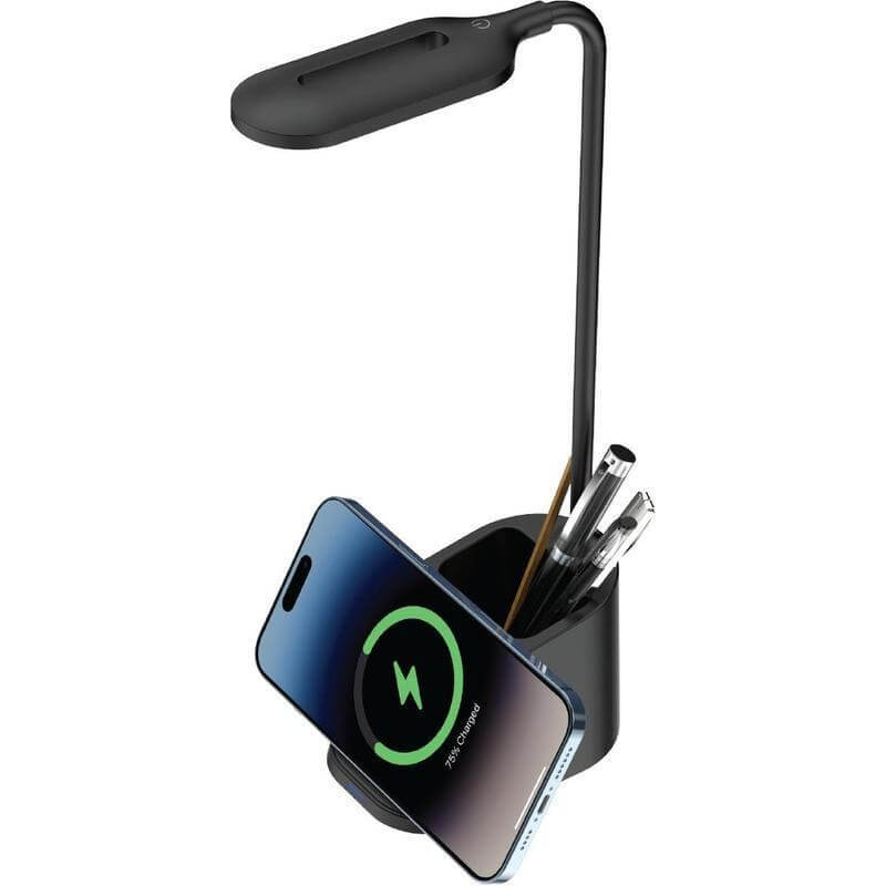 ALMERE – Giftology 3-in-1 Desk Lamp with 15W Wireless Charger & Pen Holder – Black