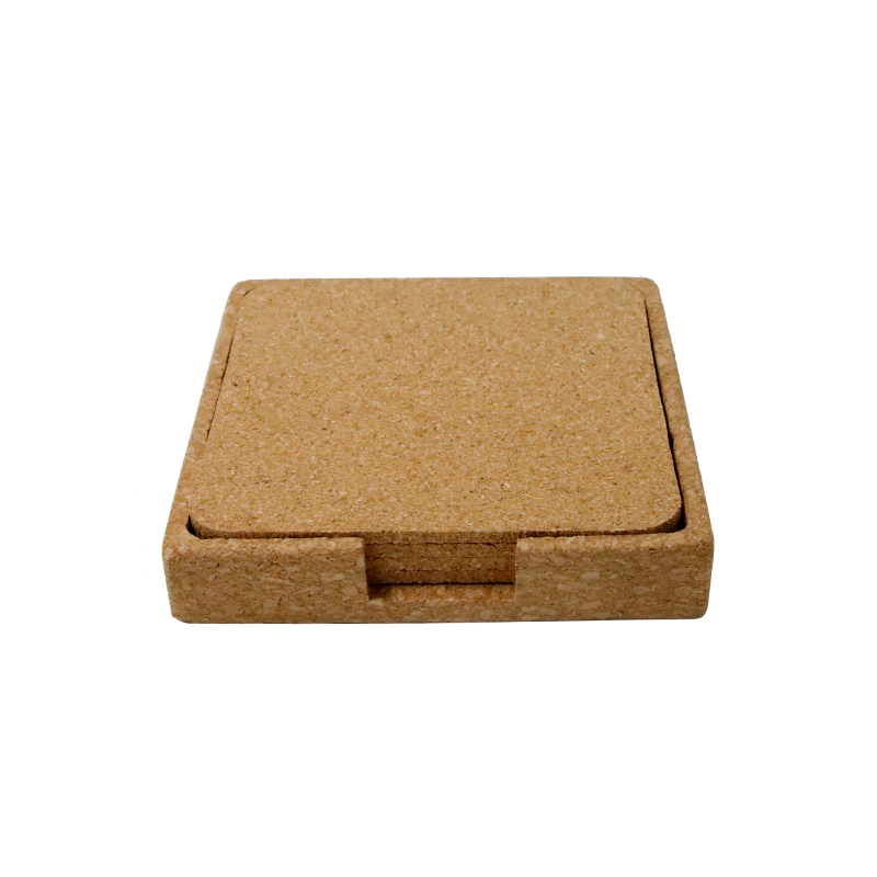 TEREVI - eco-neutral set of 4 Cork Coasters with Cork Stand