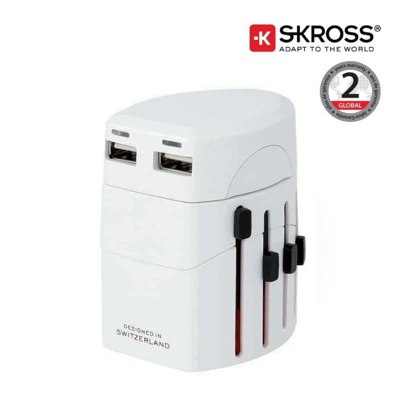 SKROSS EVO Compact World Travel Adapter with dual USB