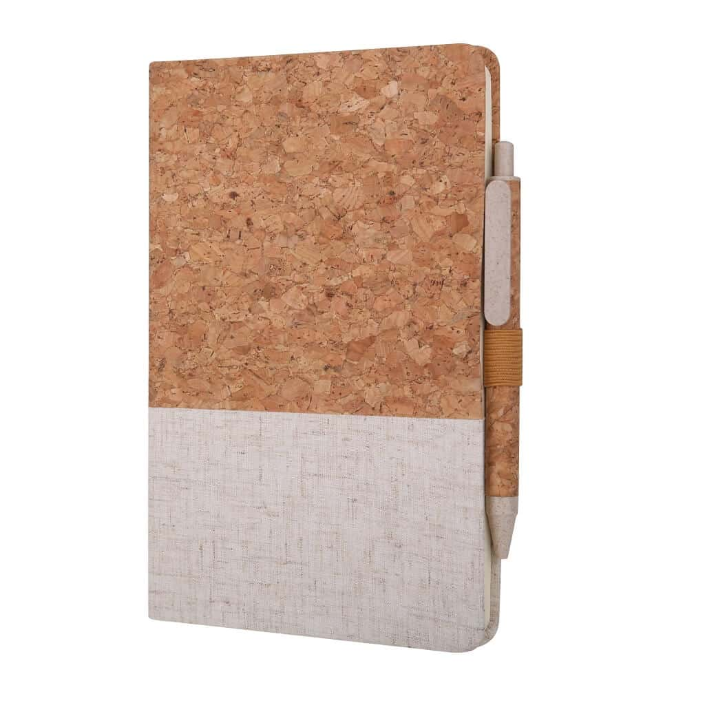 BORSA – eco-neutral Set of A5 Cork Fabric Hard Cover Notebook and Pen – White