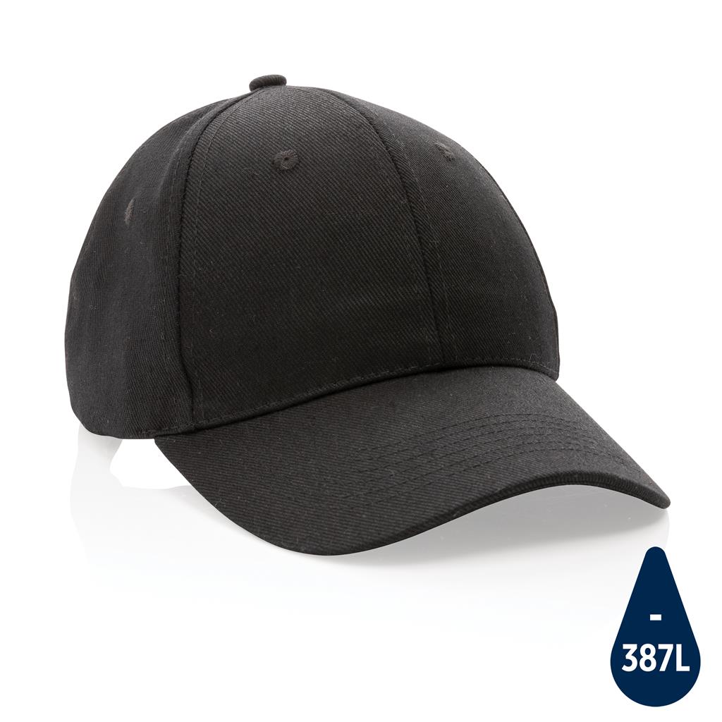 Impact AWARE™ 6 Panel 280gr Recycled Cotton Cap – Black