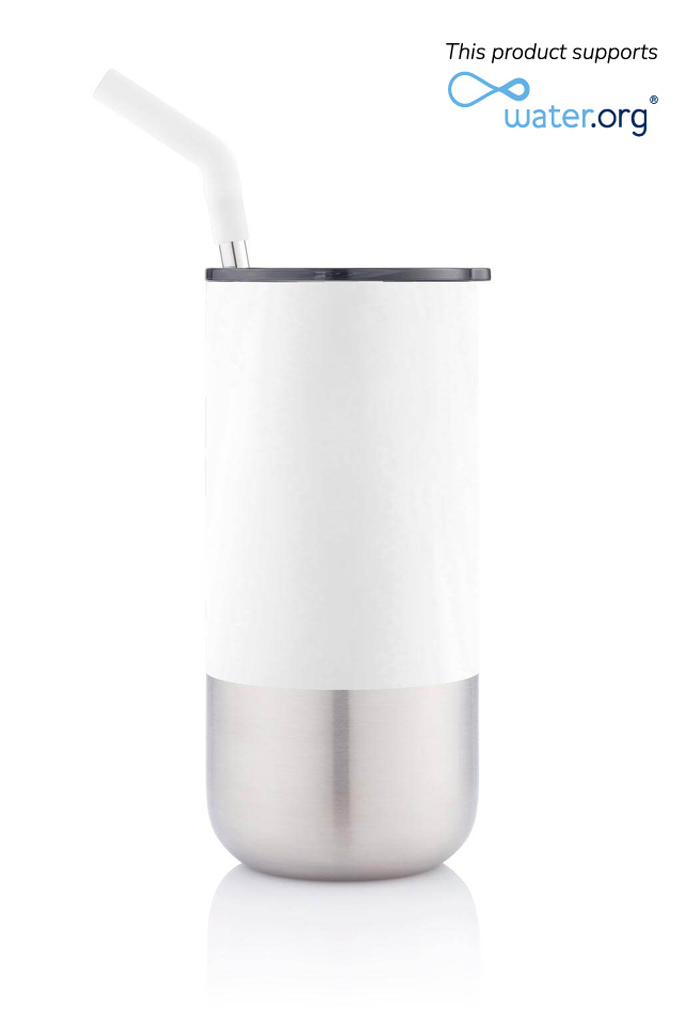 BORCULO – CHANGE Collection Insulated Tumbler with Reusable Straw – White