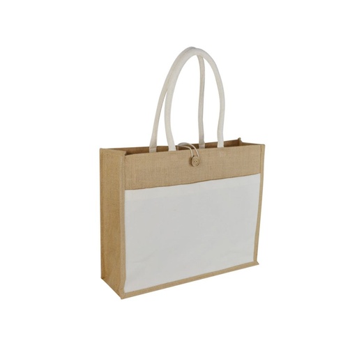 [JTEN 432S] MONCLOVA - Jute Bag with Canvas Pocket - Natural