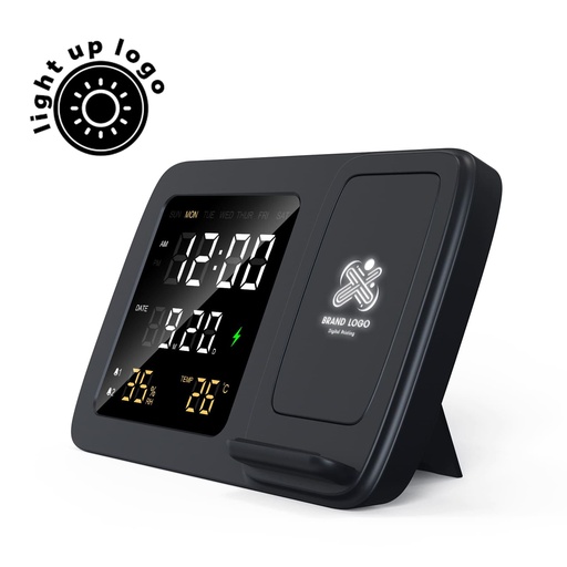 [ITWC 1237] RISE - Giftology Digital Alarm Clock & Wireless Charger - Black